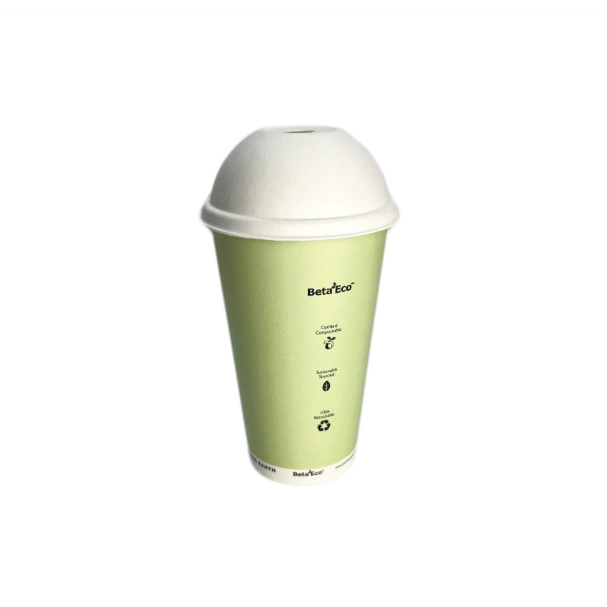 16oz Single Wall Green Cups (PLA Lined) with sugarcane dome lids