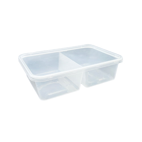 2 compartment 650ml rectangle plastic container