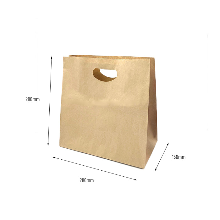 Medium size brown paper bag die cut handle 280x280x150mm