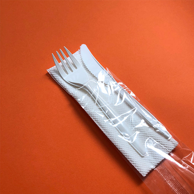 Disposable Plastic Fork & Knife Set with Napkin