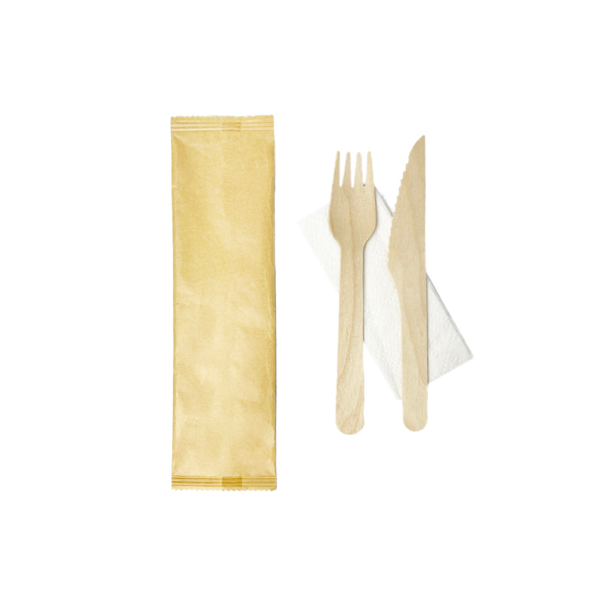 wooden fork knife napkin set