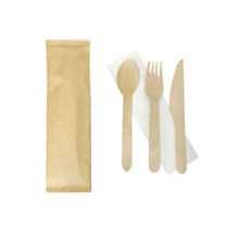 Load image into Gallery viewer, Wooden Spoon Fork Knife Napkin Set
