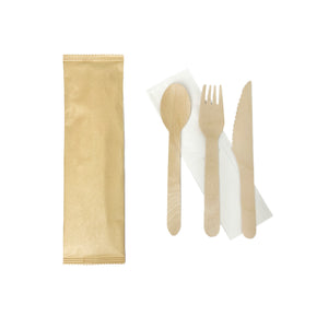 Wooden Spoon Fork Knife Napkin Set